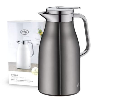 alfi SKYLINE 1.0l, cool grey mat, stainless steel vacuum flask with hygienic tempered glass insert, screw cap with convenient push button, ergonomic handle, one-handed use, ideal as a coffee pot, teapot on sale